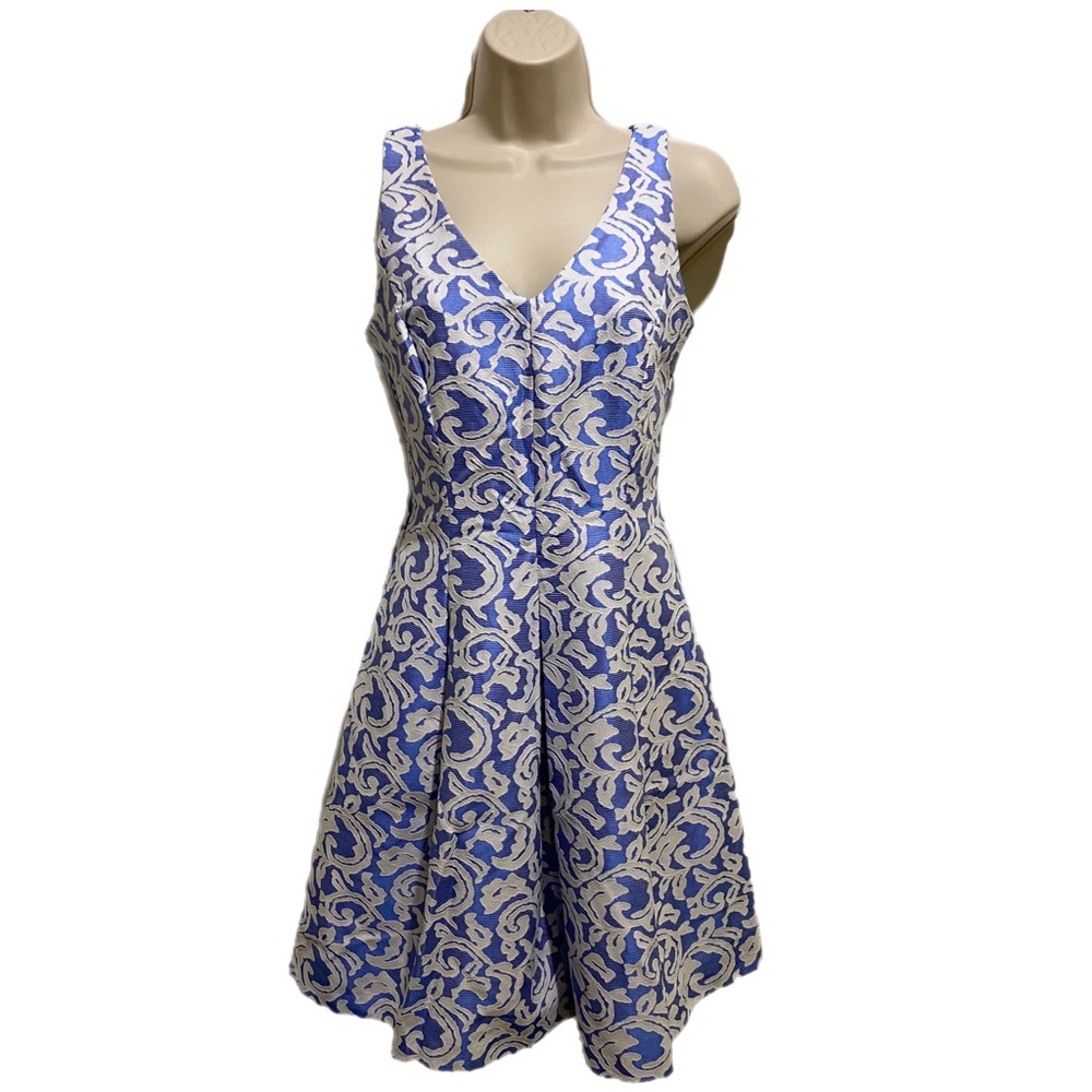 Elegant Blue and White Patterned Dress